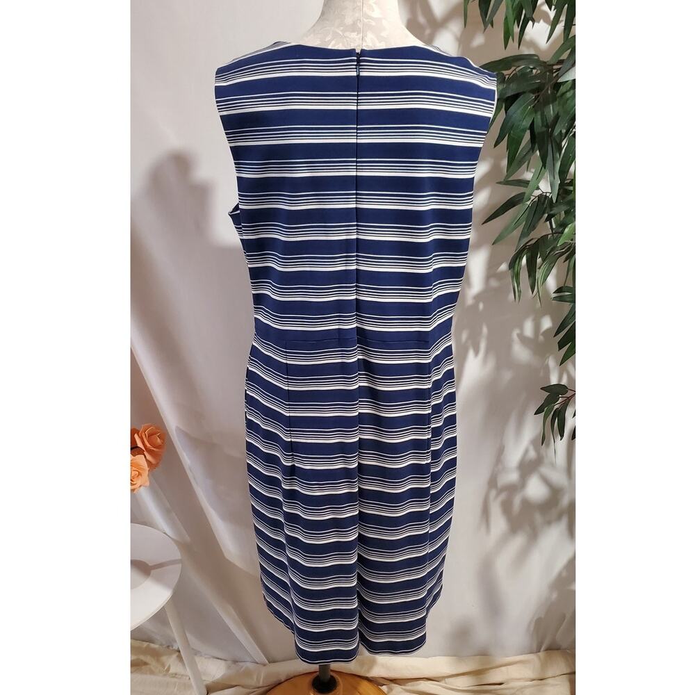 Lands End Striped Sleeveless Sheath Dress Plus Size 18 Nautical Coastal Pockets - Picture 3 of 11